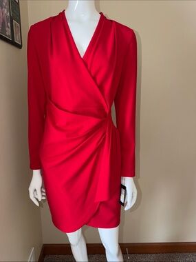 NWT, DKNY, Red Long-Sleeve Wrap Dress - Women, size 4